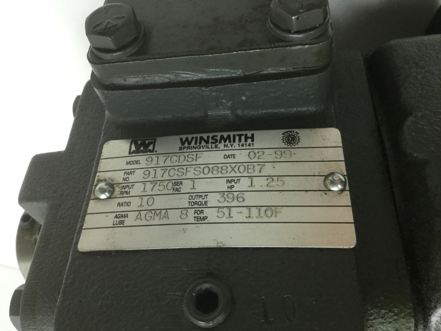 Used Winsmith 917CSFS088X0B7 917 CDSF Speed Reducer, 10:1 Ratio, 1750 RPM