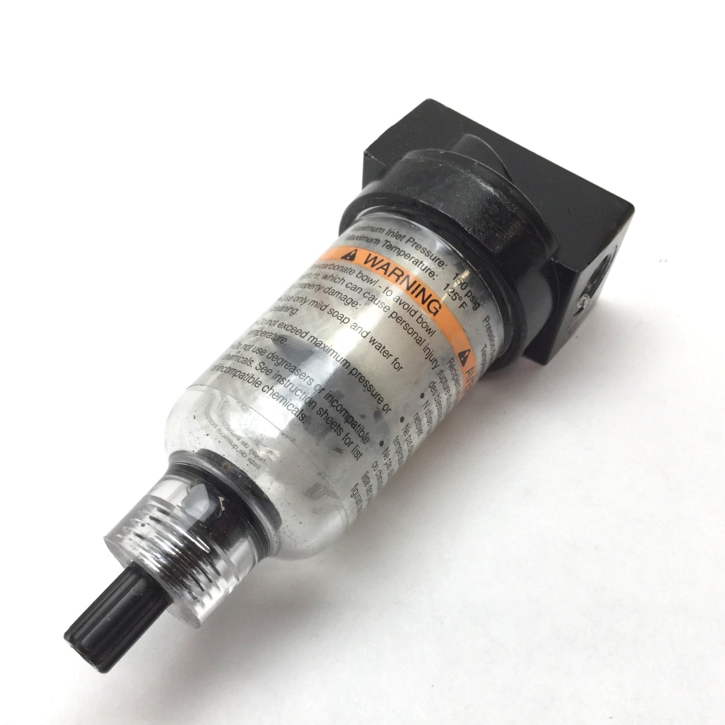 Used Parker 14F01BB Pneumatic Filter, 5 Micron Element, Rating: 150psi Max, 1/8" NPT