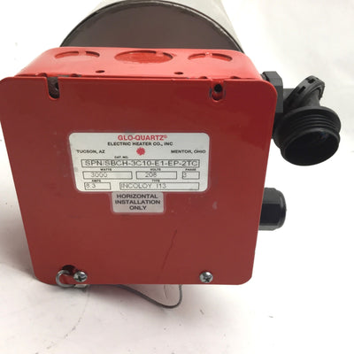 Used GLO-QUARTZ SPN/SBCH-3C10-E1-EP-2TC Screw Plug Heater, 3000W, 3 PH, 8.3A, 208V