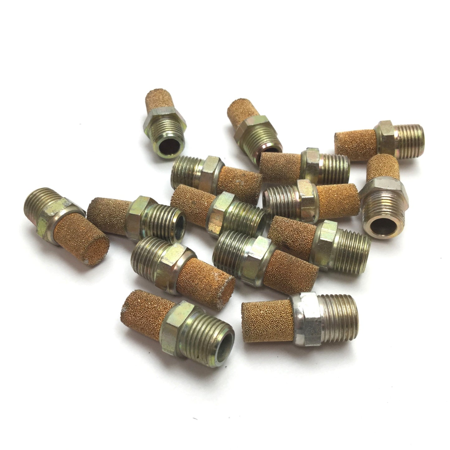 Used Lot of 15 Pneumatic Muffler, 1/8" NPT Male Connection, Steel Fitting