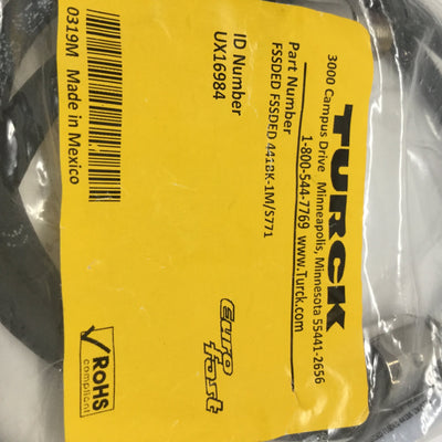 New – Open box Turck FSSDED FSSDED 441BK-1M/S771 Ethernet Cordset Cable Eurofast M12 4-Pin, 1m