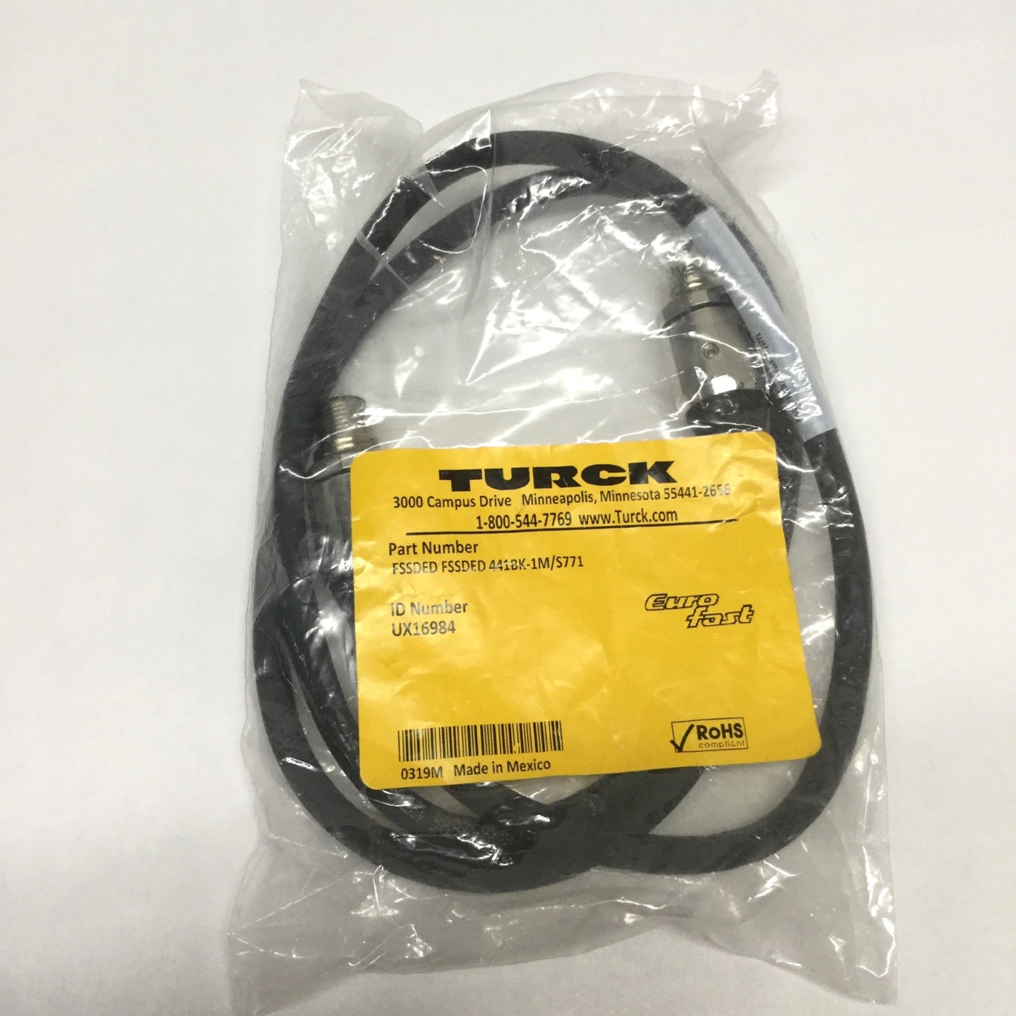 New – Open box Turck FSSDED FSSDED 441BK-1M/S771 Ethernet Cordset Cable Eurofast M12 4-Pin, 1m
