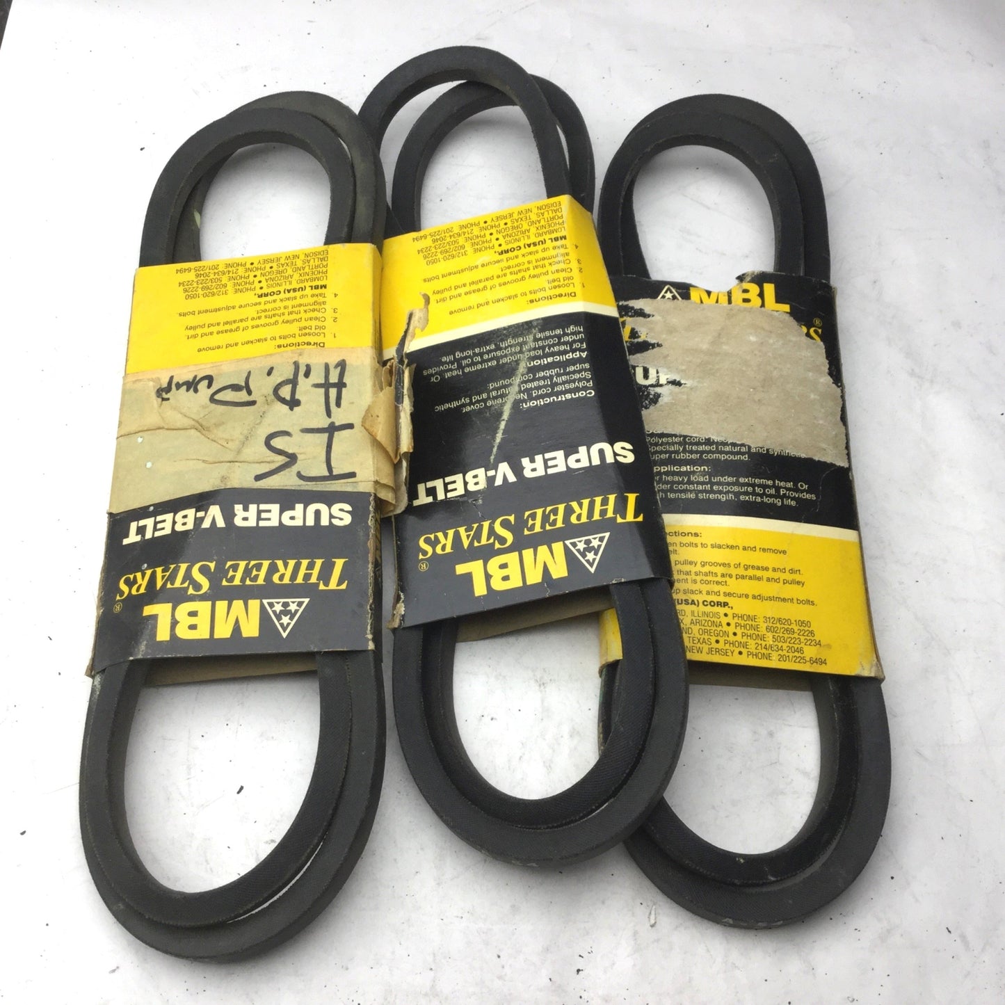 New Lot of 3 MBL A54 Industrial Super V-Belt, Circumference: 54" Top Width: 1/2"