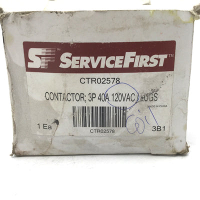New – Open box Service First CTR02578 Definite Purpose Contactor 3-Phase 40A Coil: 110-120VAC