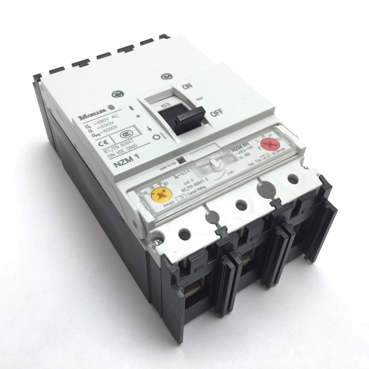 New – Open box Moeller NZMN1-A63-NA Circuit Breaker, 3-Pole, 690VAC 63A, Adjustable Overload