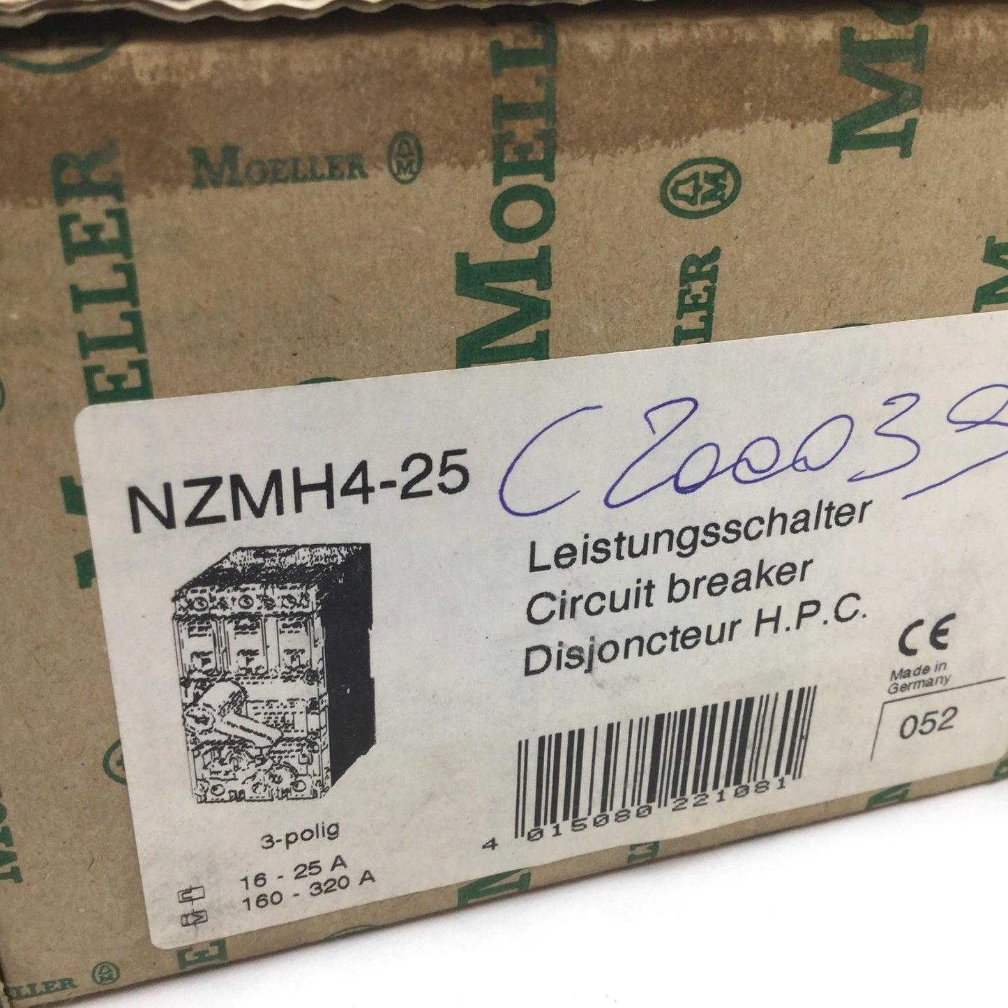 New – Open box Moeller NZMH4-25 Circuit Breaker Disconnect Switch, 3-Pole, Rating: 500VAC 25A
