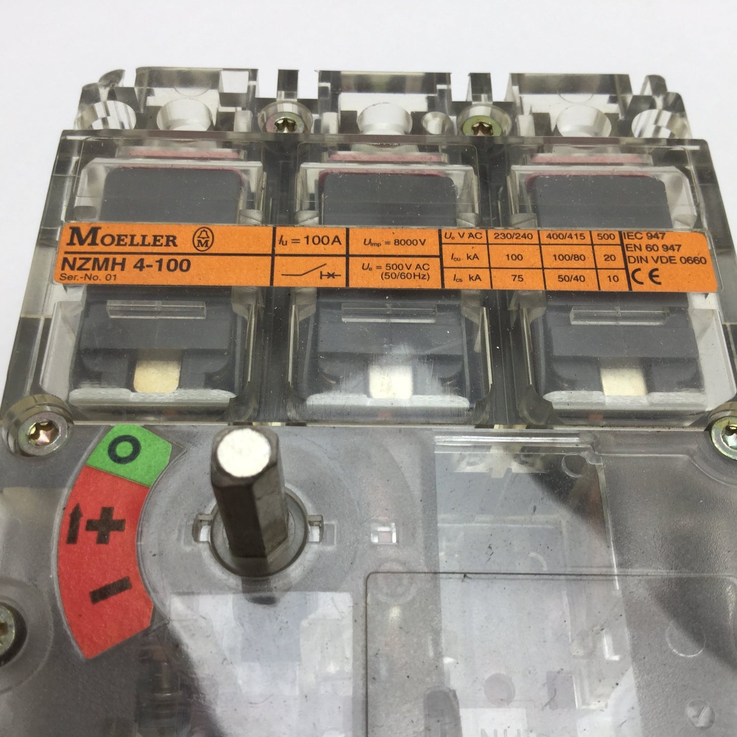 Used Moeller NZMH4-100 Circuit Breaker Disconnect Switch, 3-Pole, Rating 500VAC 100A