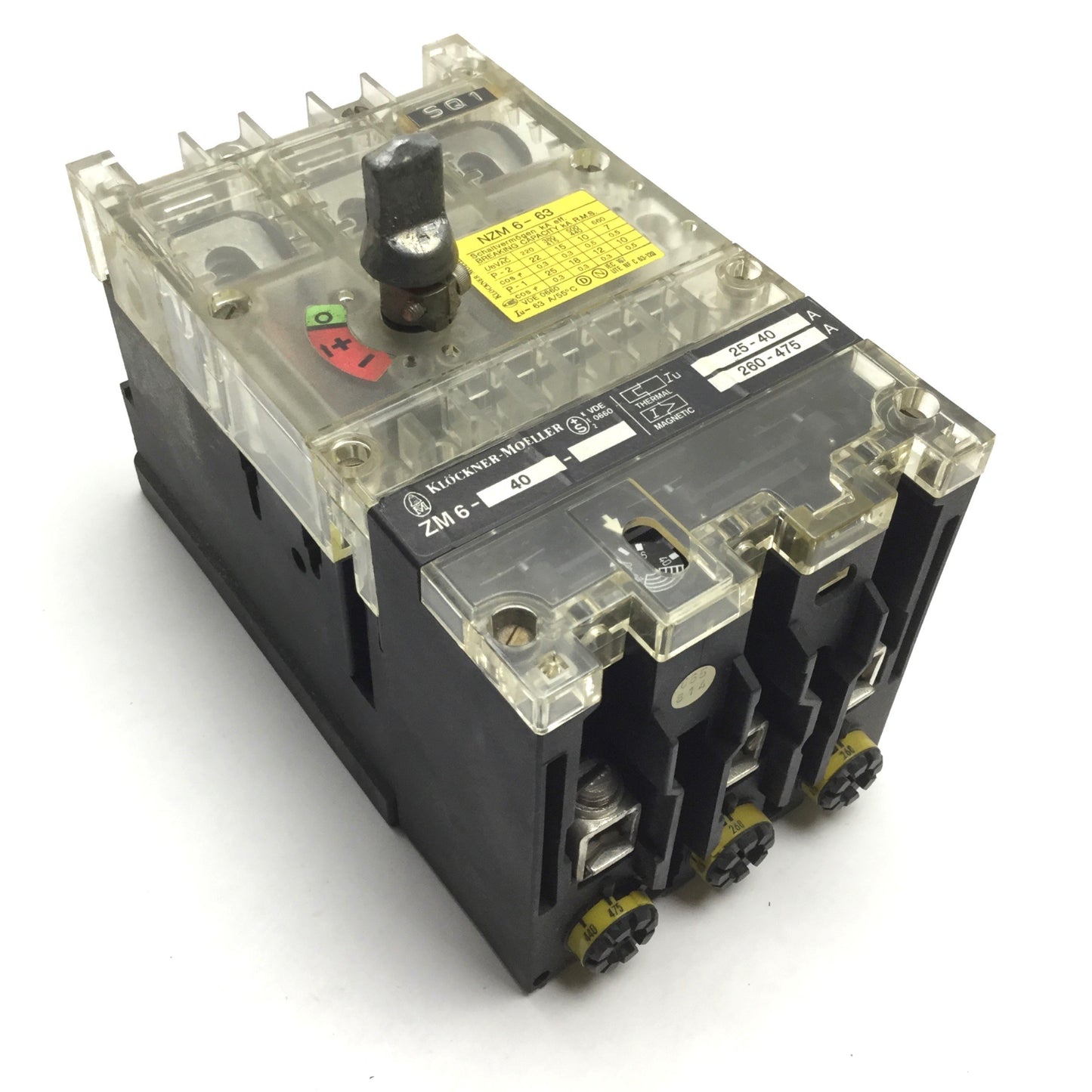 Used Moeller NZM6-40 Circuit Breaker Disconnect Switch, 3-Pole, Rating 500VAC 40A
