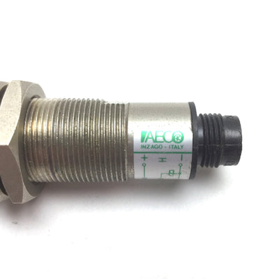 Used AECO Inductive Proximity Sensor, 10-30VDC, PNP N/O, M12 4-Pin, Barrel M18