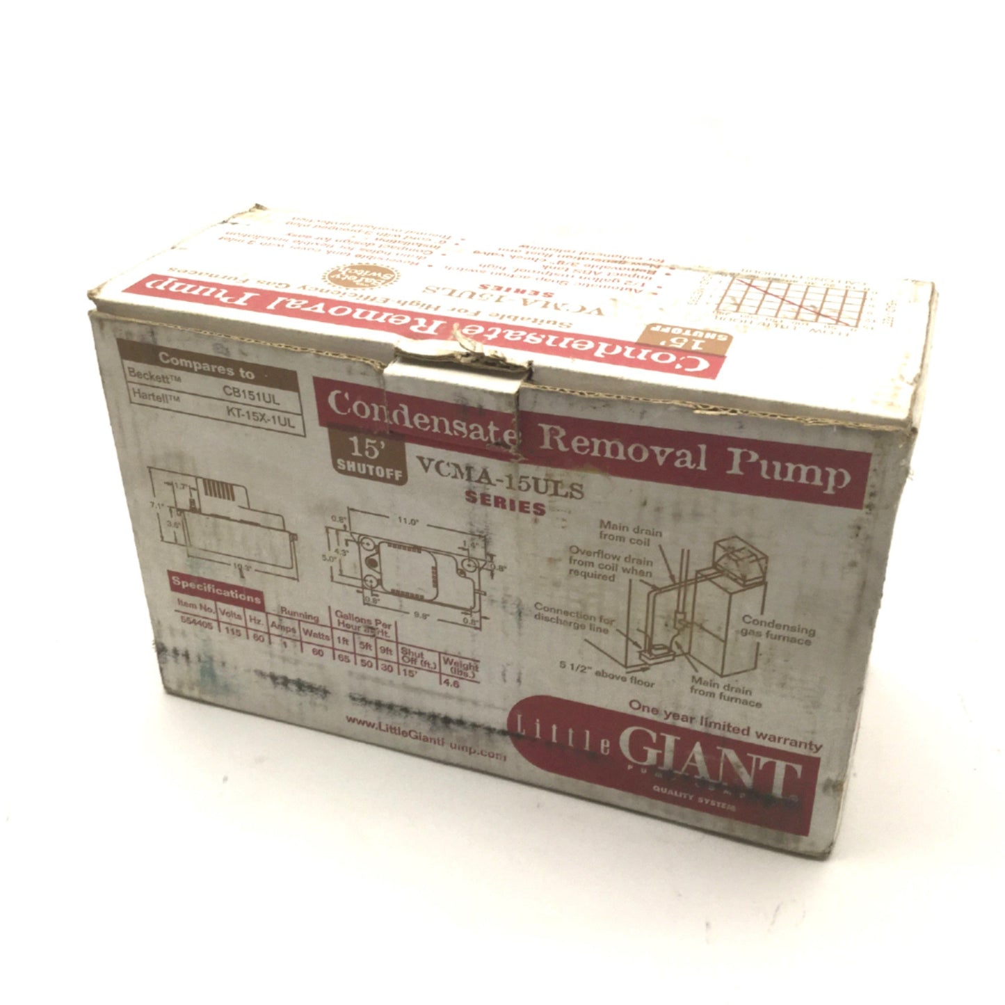 New – Open box Little Giant VCMA-15UL Automatic Condensate Removal Pump, 1/50hp, 115VAC 60Hz