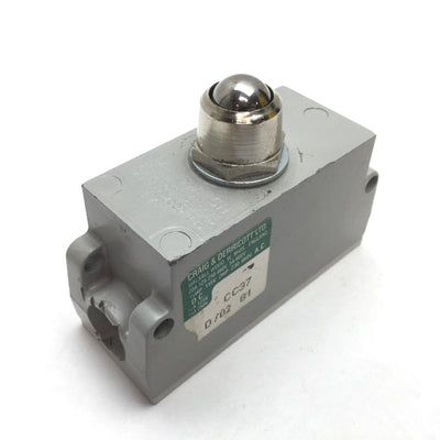 Used Craig & Derricott CC37 Miniswitch Limit Switch, Ball Press Actuator, Rating: 20A