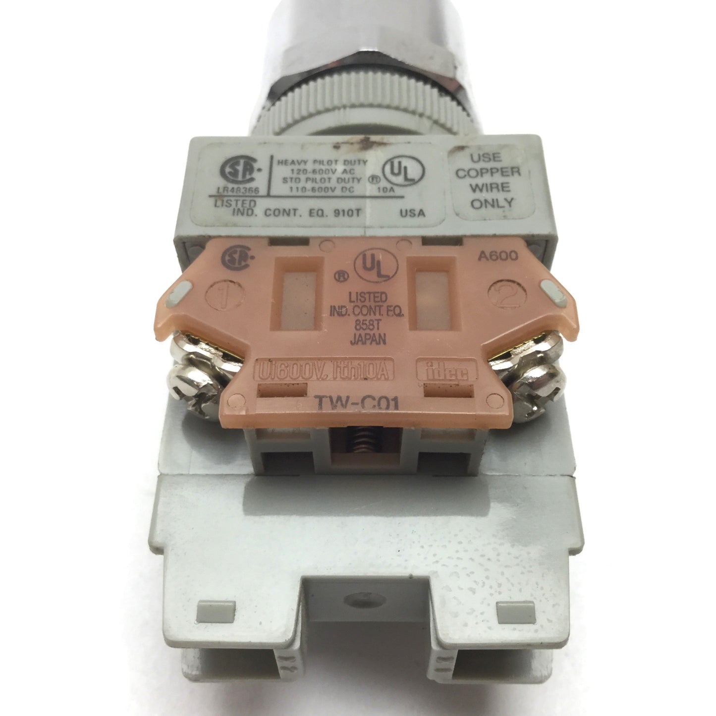 Used Idec ALW29911D-W-24V White Illuminated Push Button, With N/O and N/C Contacts