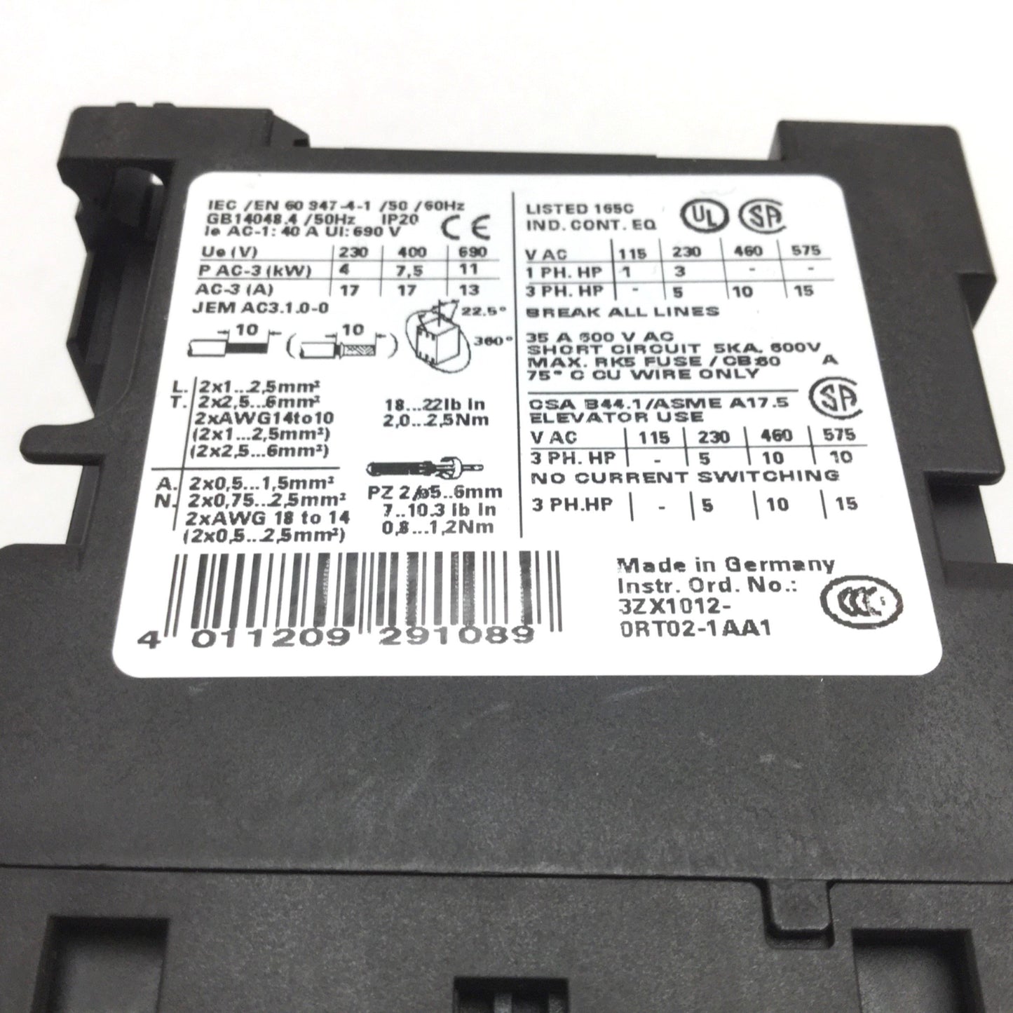 New – Open box Siemens 3RA1325-8XB30-1BB4 Reversing Contactor Assembly, 3-Pole, Coil: 24VDC