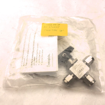 New Swagelok SS-41GXS2 3-Way Ball Valve, Connections: 1/8" Swagelok Tube Fitting