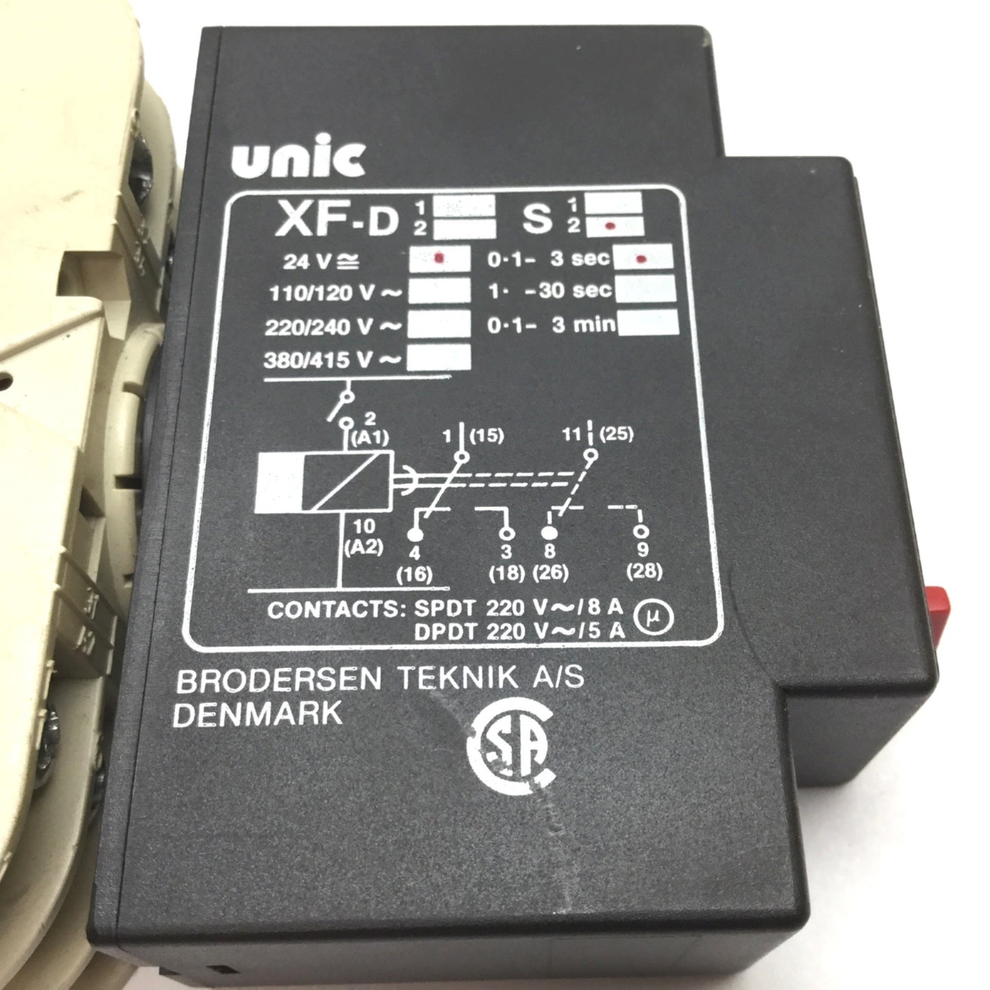 Used Brodersen Unic XF-S2 Timer Relay, DPDT, Range: 0.1-3sec, Supply: 24V AC/DC