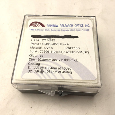 New Rainbow Research Optics 124855-050 Optic, Material UVFS, 50.8mm x 2mm ct