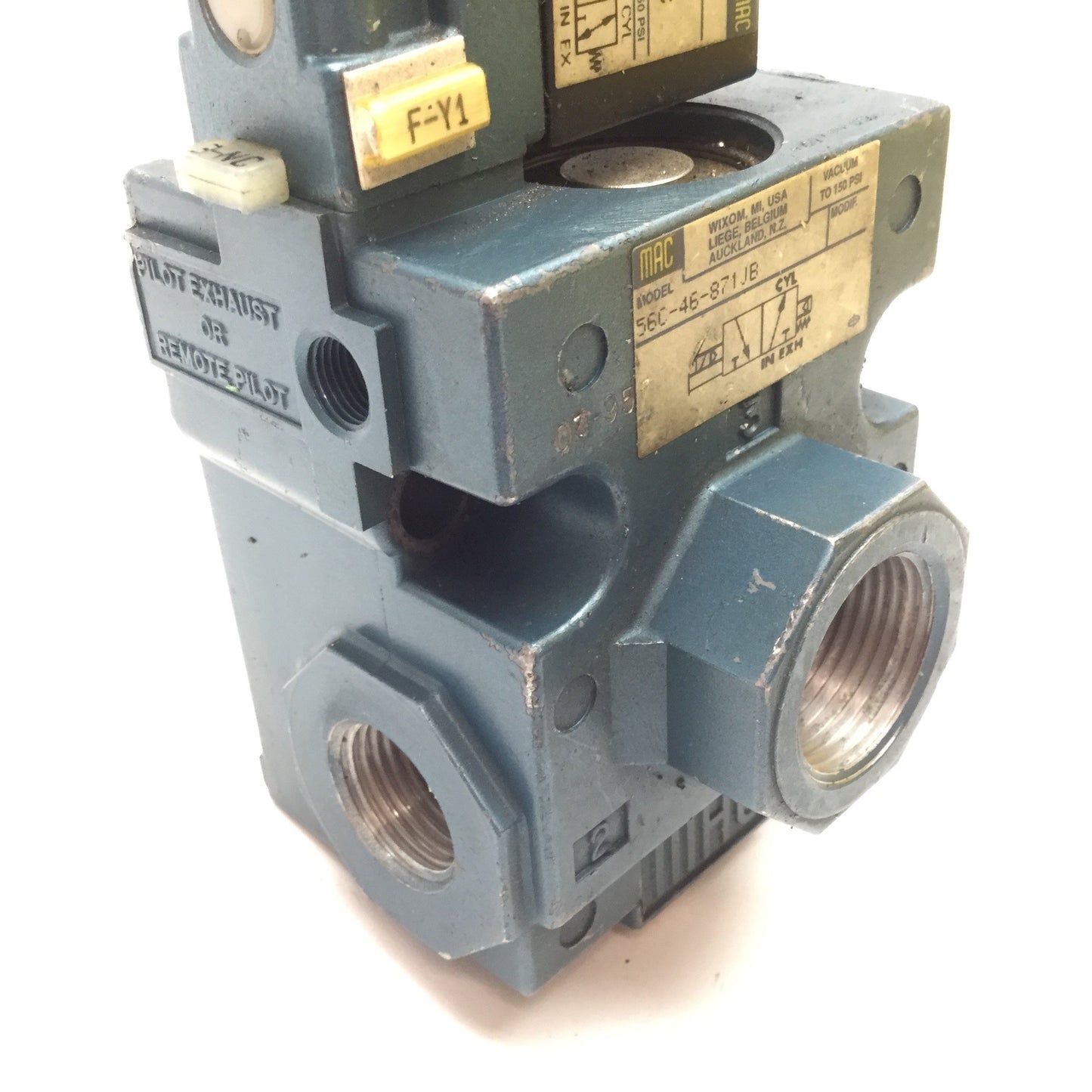 Used MAC 56C-46-871JB Solenoid Valve, 2-Position 3-Port, 24VDC 150psi, 1/2" 3/4" NPT