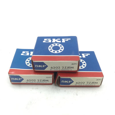 New Lot of 3 New SKF 6202-2ZJEM Deep Groove Ball Bearing, ID 15mm OD 35mm W 11mm