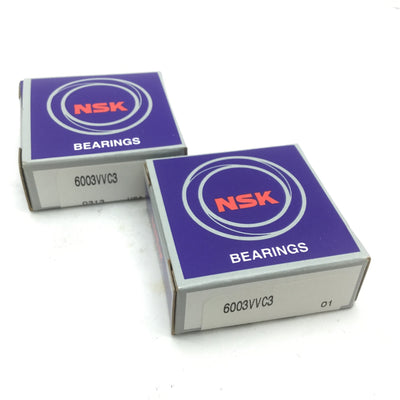 New Lot of 2 New NSK 6003VVC3 Deep Groove Ball Bearing ID 17mm OD 35mm W 10mm