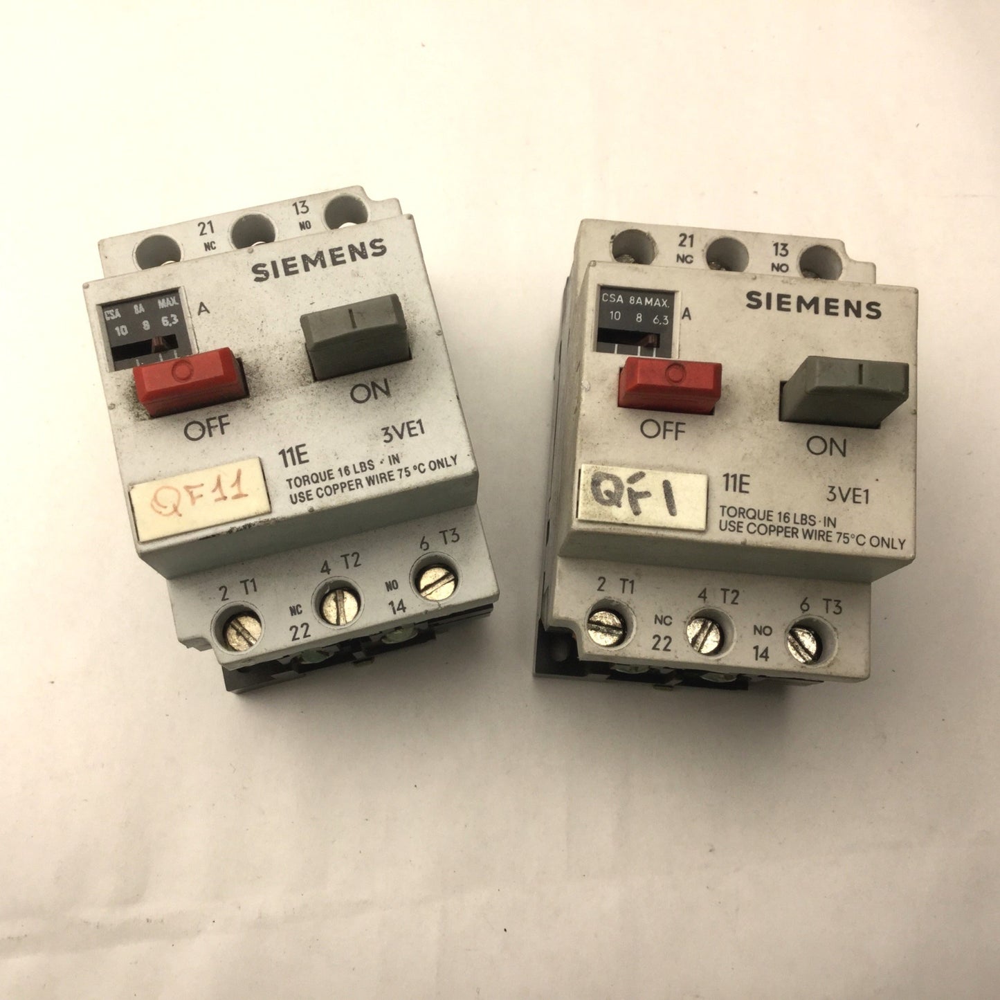 Used Lot of 2 Siemens 3VE1010-2L Motor Starter Protector Circuit Breaker, 6.3-10A