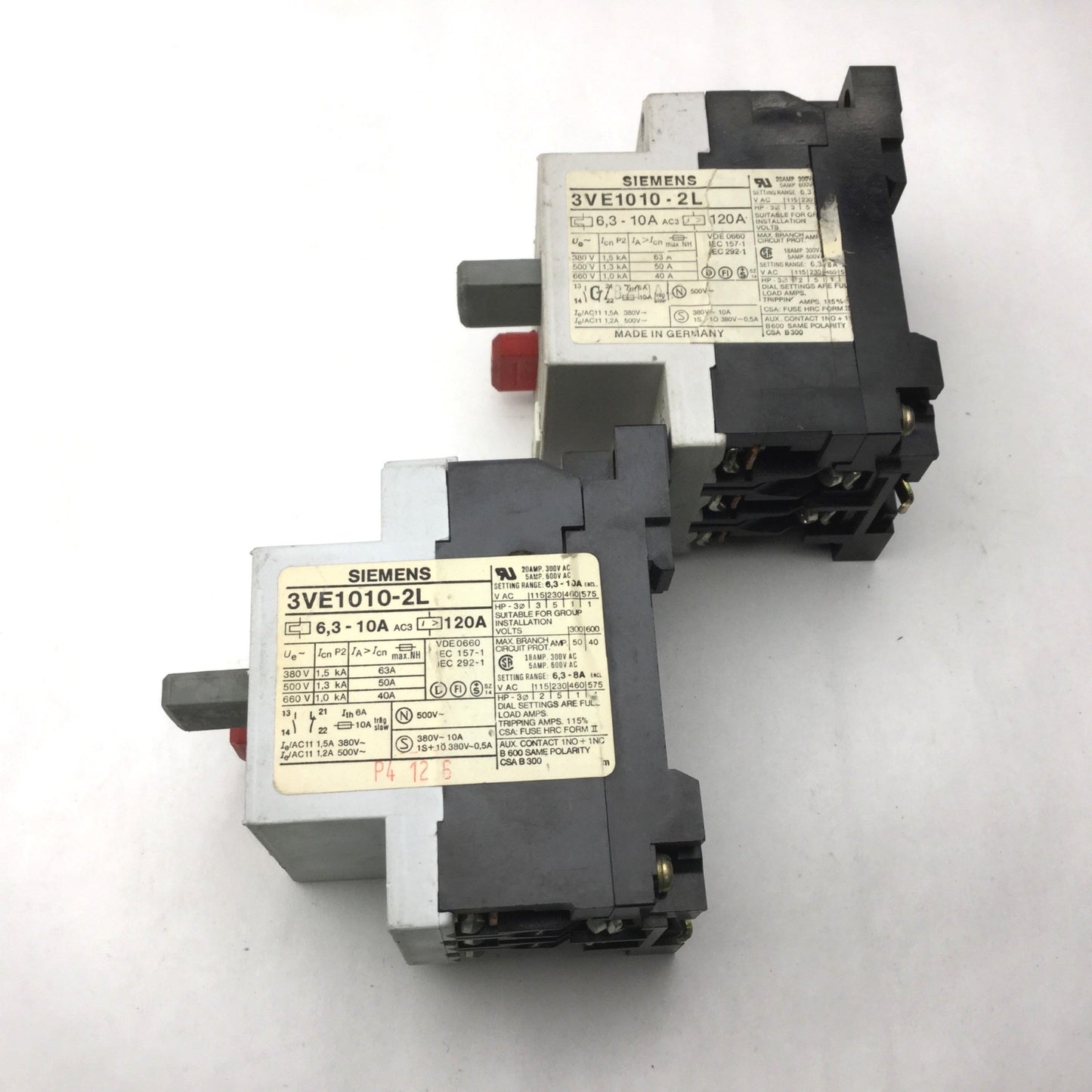 Used Lot of 2 Siemens 3VE1010-2L Motor Starter Protector Circuit Breaker, 6.3-10A