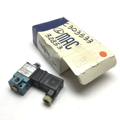 New – Open box Mac 111B-653JB Solenoid Valve, 2-Position 3-Port, 32VDC, 1/8" NPT, VAC to 150psi