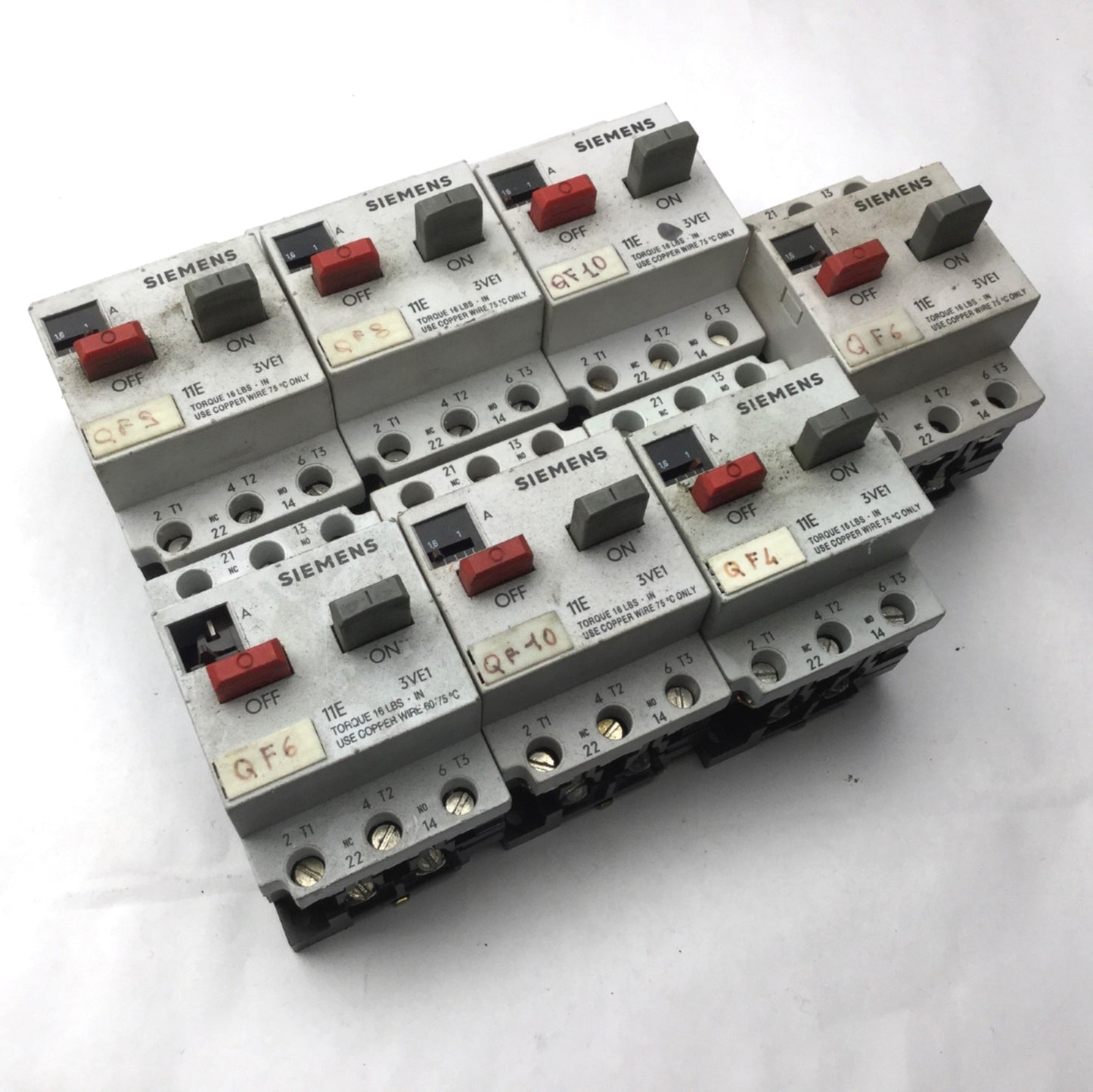 Used Lot of 7 Siemens 3VE1010-2F Motor Starter Protector Circuit Breaker, 1-1.6A