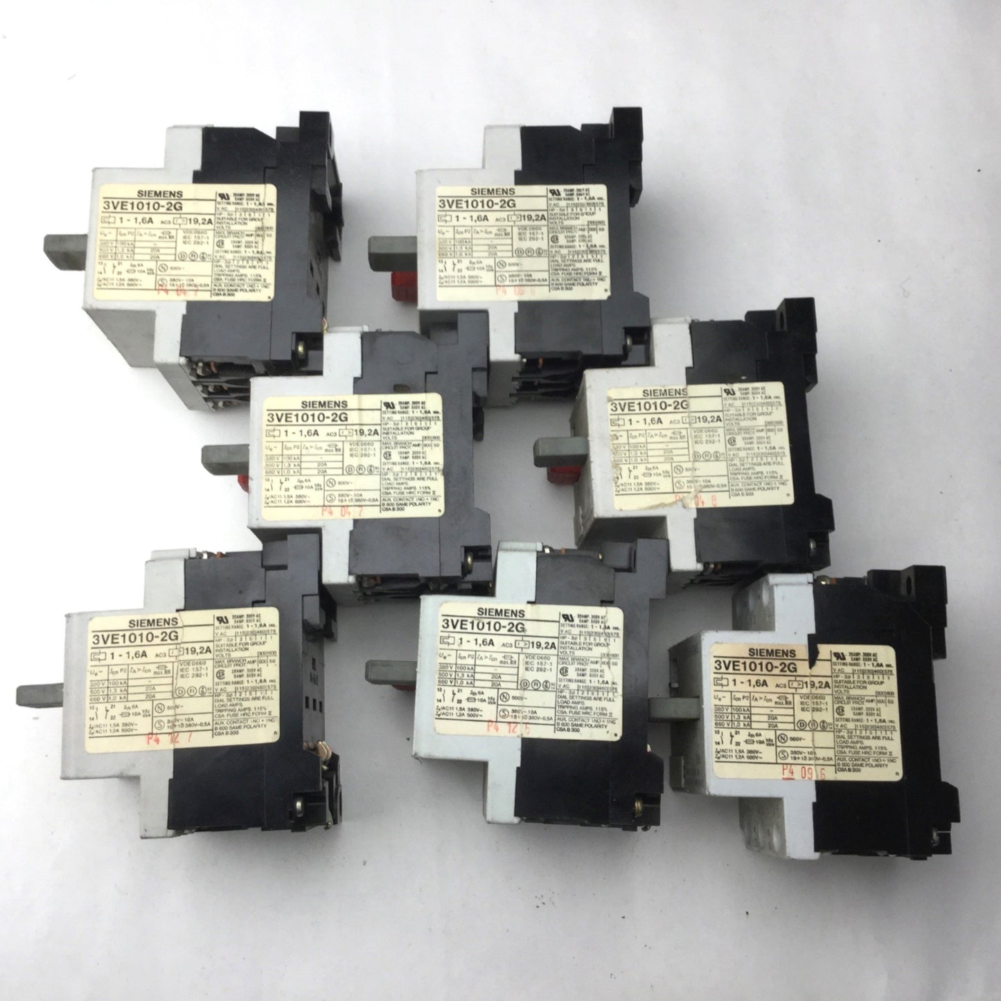 Used Lot of 7 Siemens 3VE1010-2F Motor Starter Protector Circuit Breaker, 1-1.6A