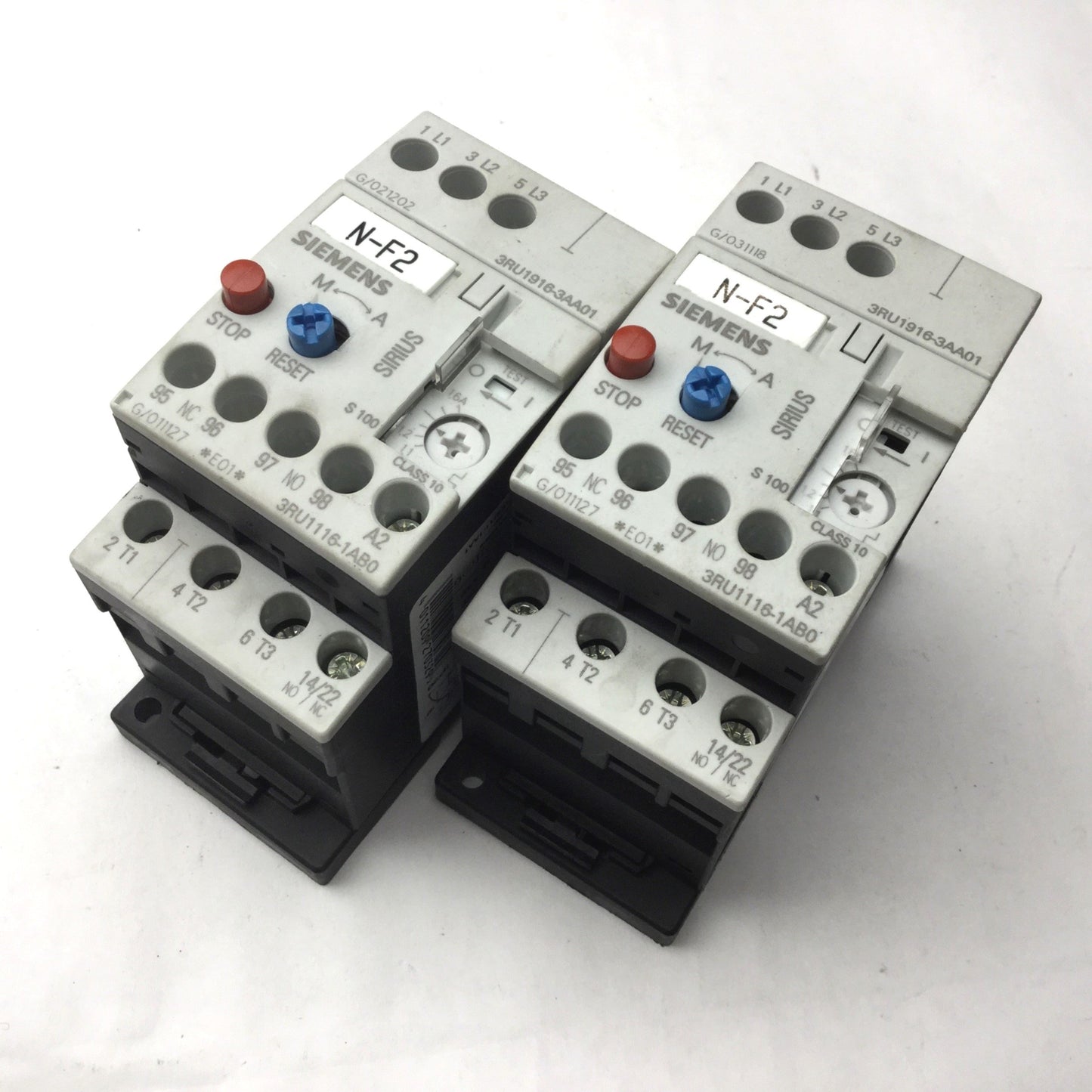 Used Lot of 2 Siemens 3RU1116-0KB0 Sirius Overload Relay 1.1-1.6A Max Voltage: 690VAC