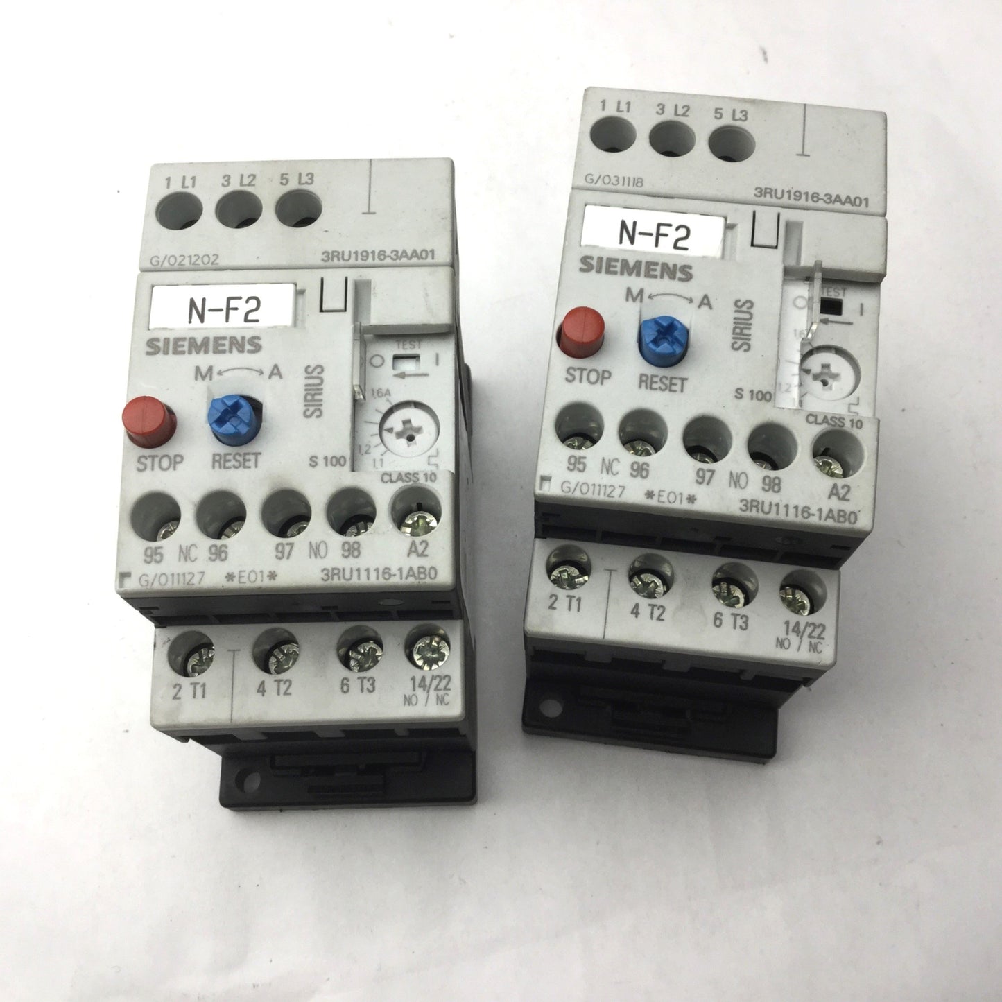 Used Lot of 2 Siemens 3RU1116-0KB0 Sirius Overload Relay 1.1-1.6A Max Voltage: 690VAC