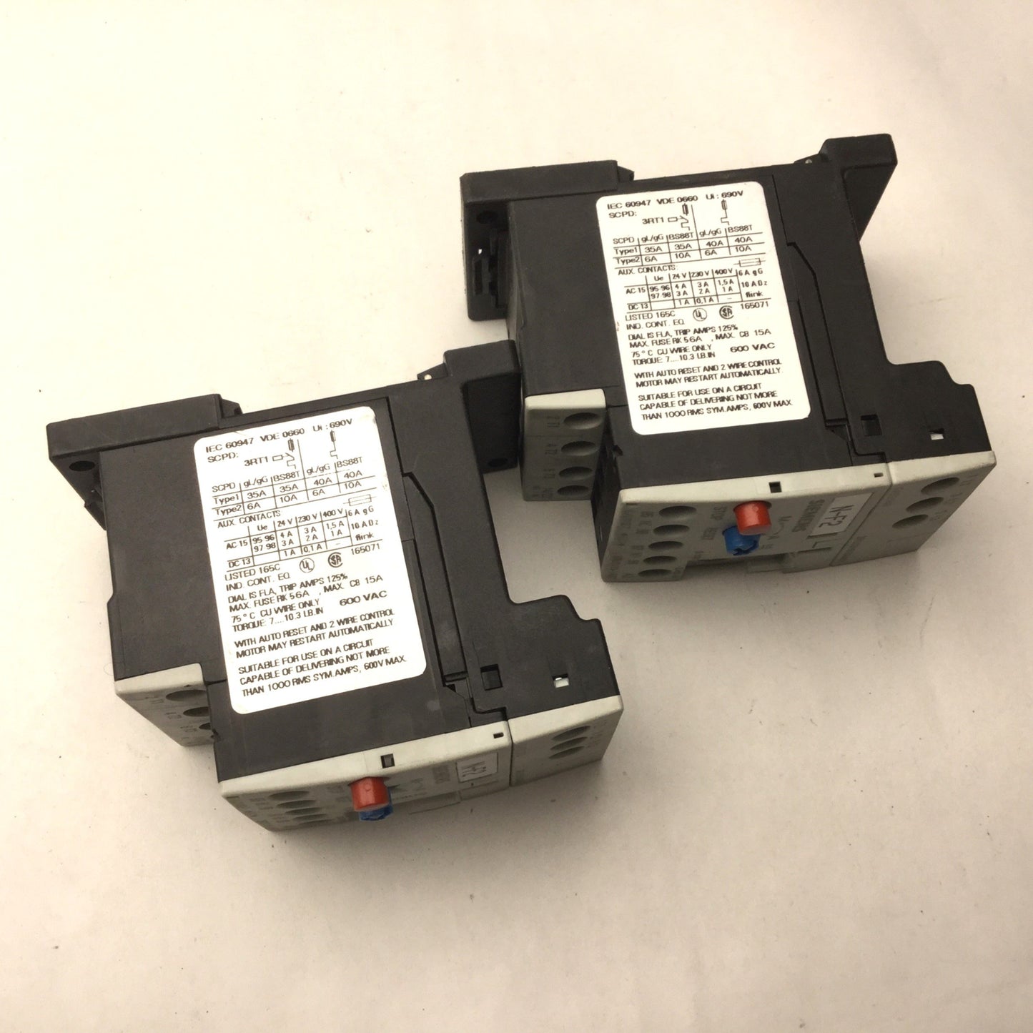 Used Lot of 2 Siemens 3RU1116-0KB0 Sirius Overload Relay 1.1-1.6A Max Voltage: 690VAC