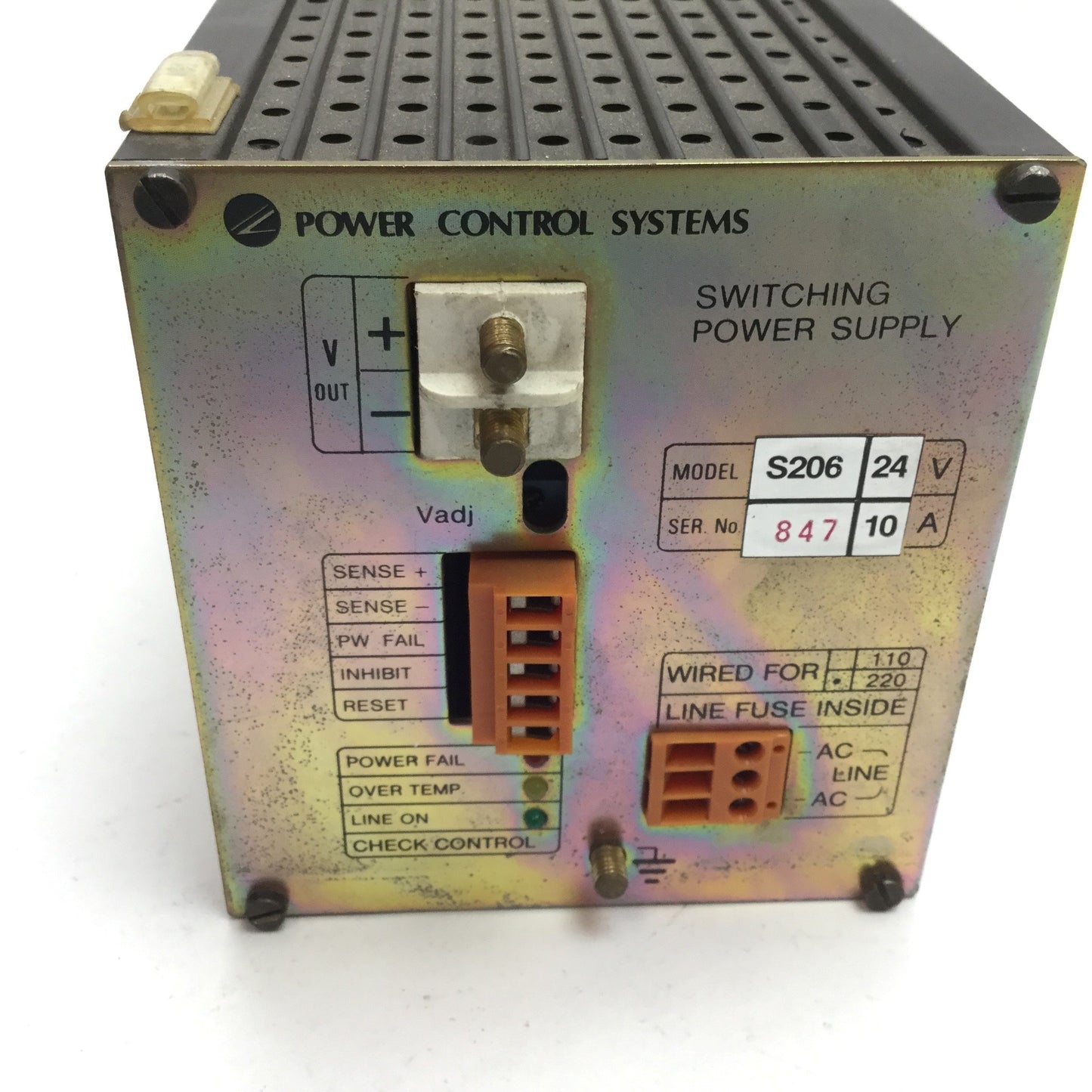 Used Power Control Systems S206 Power Supply, Input: 220VAC, Output: 24VDC 10A