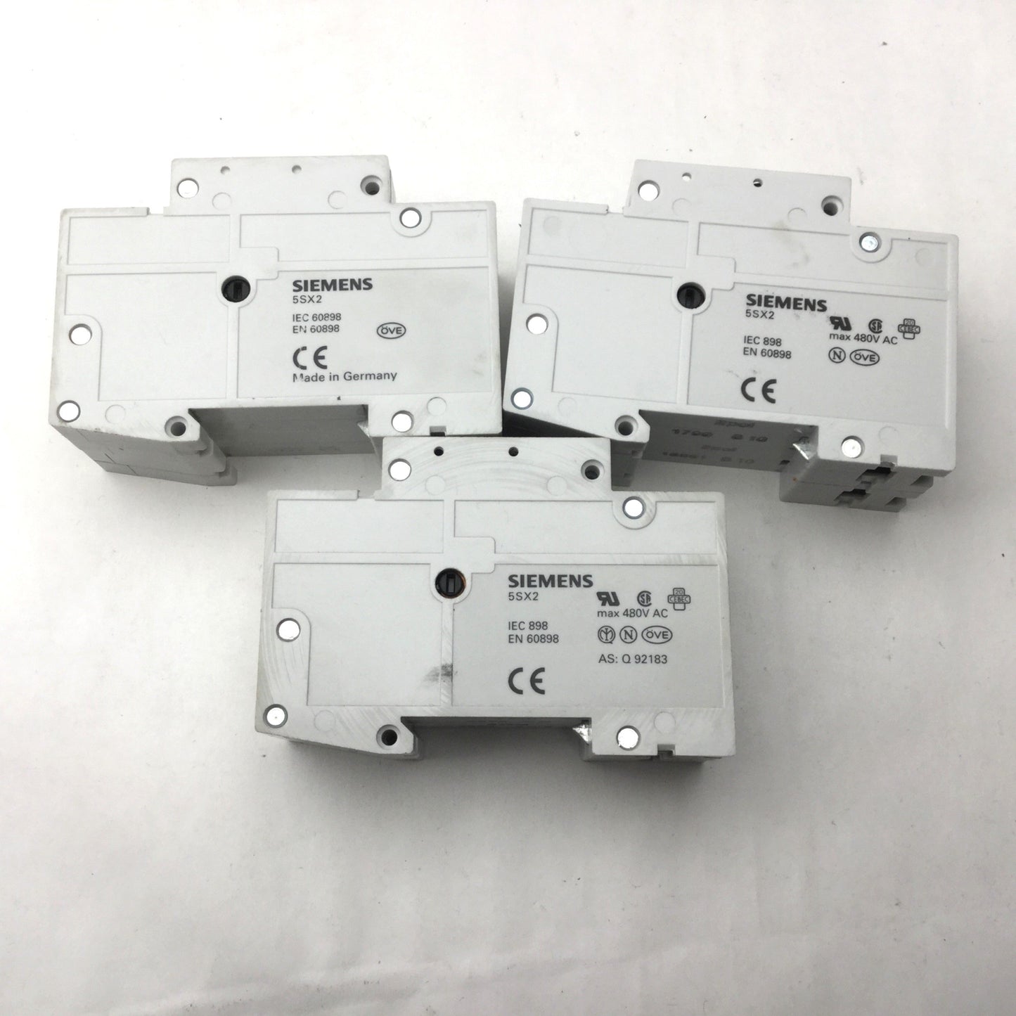 Used Lot of 3 Siemens Circuit Breakers, 2 Pole, S5X22 C6, 5SX22 B10, S5X25 B6