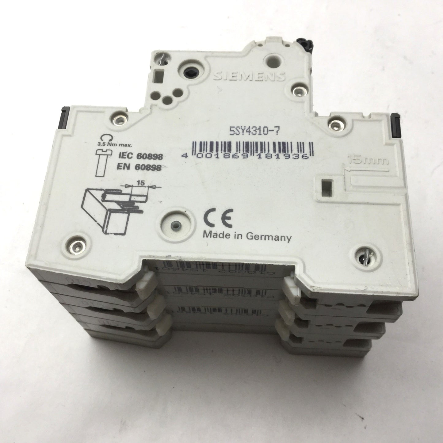 Used Siemens 5SY43MCB C10 Circuit Breaker 3 Pole w/5ST3010AS Auxiliary Circuit Switch