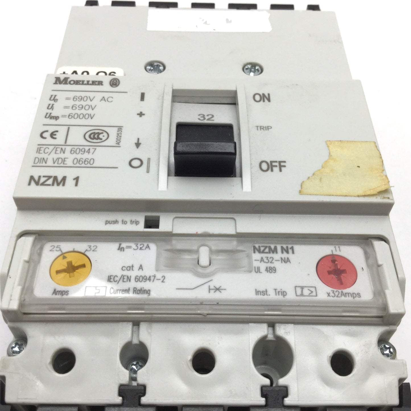 Used Moeller NZMN1-A32-NA Circuit Breaker, 3-Pole, Rating: 690VAC 32A (25-32A)