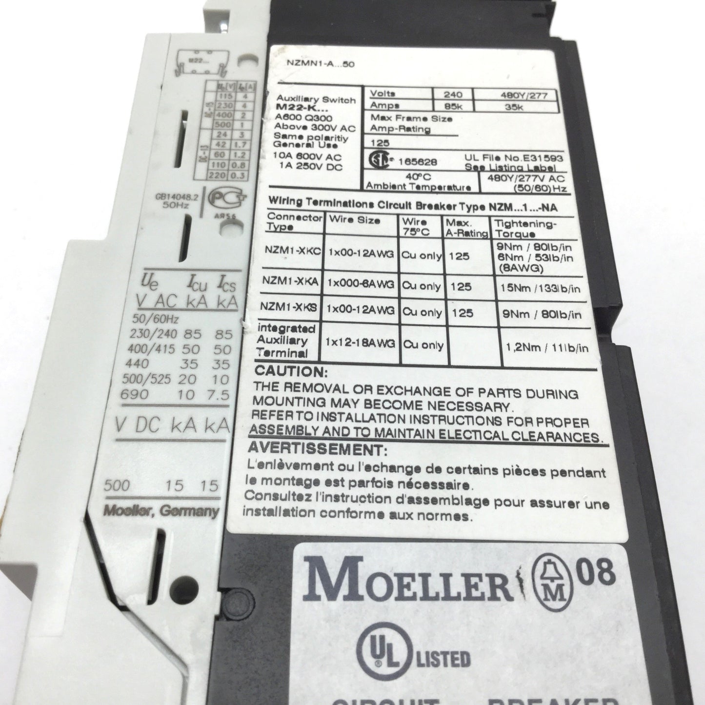 Used Moeller NZMN1-A32-NA Circuit Breaker, 3-Pole, Rating: 690VAC 32A (25-32A)