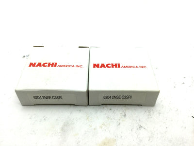 New Lot of 2 New Nachi 6204 2NSE Deep Groove Ball Bearings, ID 20mm OD 47mm W 14mm