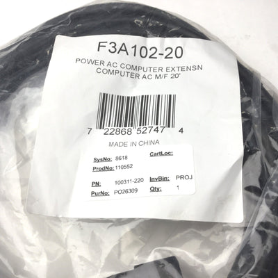 New Belkin F3A102-20 Power AC Computer Extension M/F Cord, Length: 20'