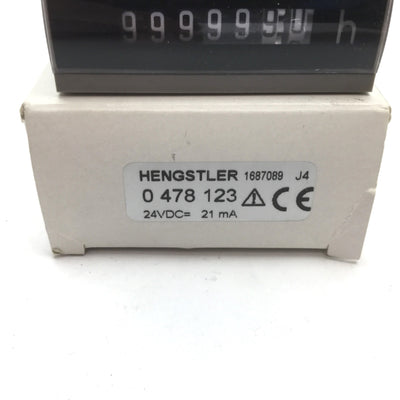 New Hengstler 0478123 Timer Counter, 7-Digit, 0-99999.99hr, 24VDC 21mA, With Mount