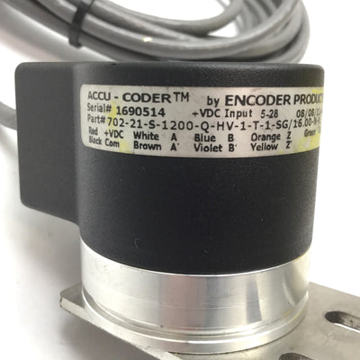 Used EPC 702-21-S-1200-Q-HV-1-T-1-SG/16.00-N-N Accu-Coder Encoder, 10mm Shaft 5-28VDC