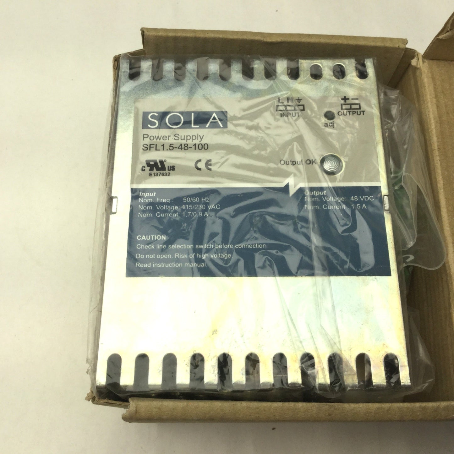New Sola SFL1.5-48-100 Power Supply, 115/230VAC In, 48VDC 1.5A Out