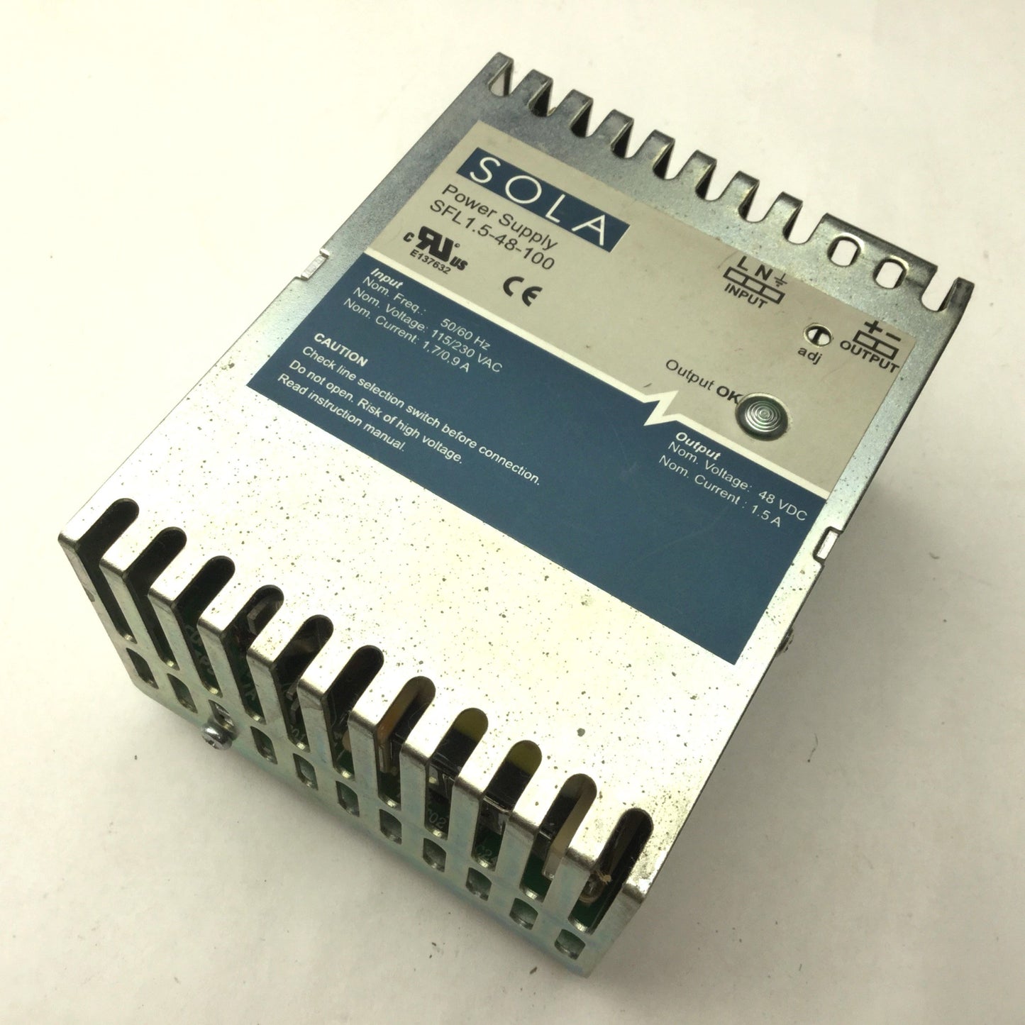 Used Sola SFL1.5-48-100 Power Supply, 115/230VAC In, 48VDC 1.5A Out