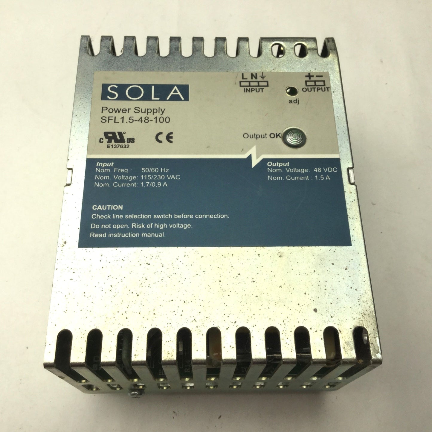 Used Sola SFL1.5-48-100 Power Supply, 115/230VAC In, 48VDC 1.5A Out