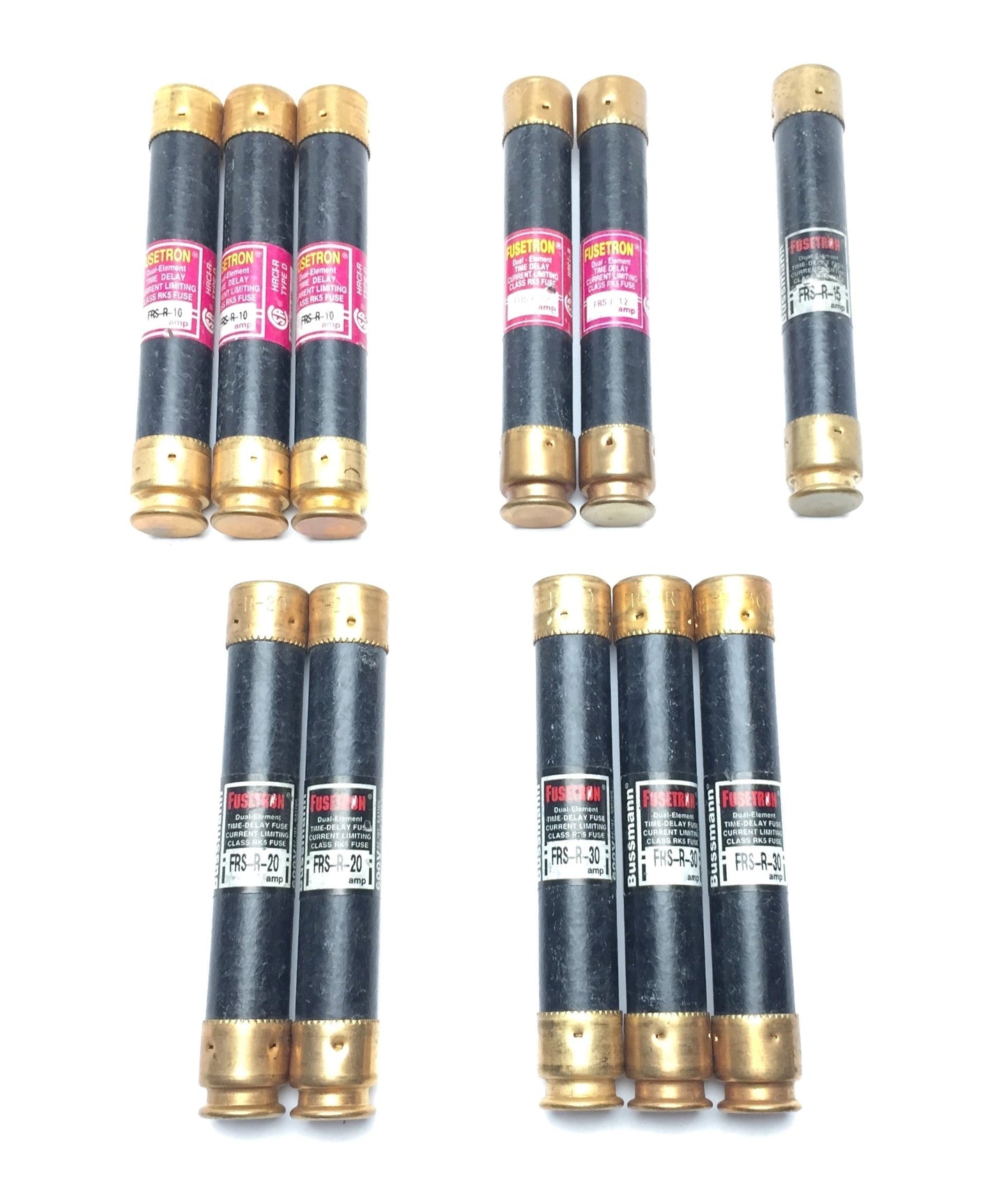 Used Lot of 11 Bussmann FRS-R Fusetron Dual-Element Time Delay Fuse Kit, RK5 600VAC