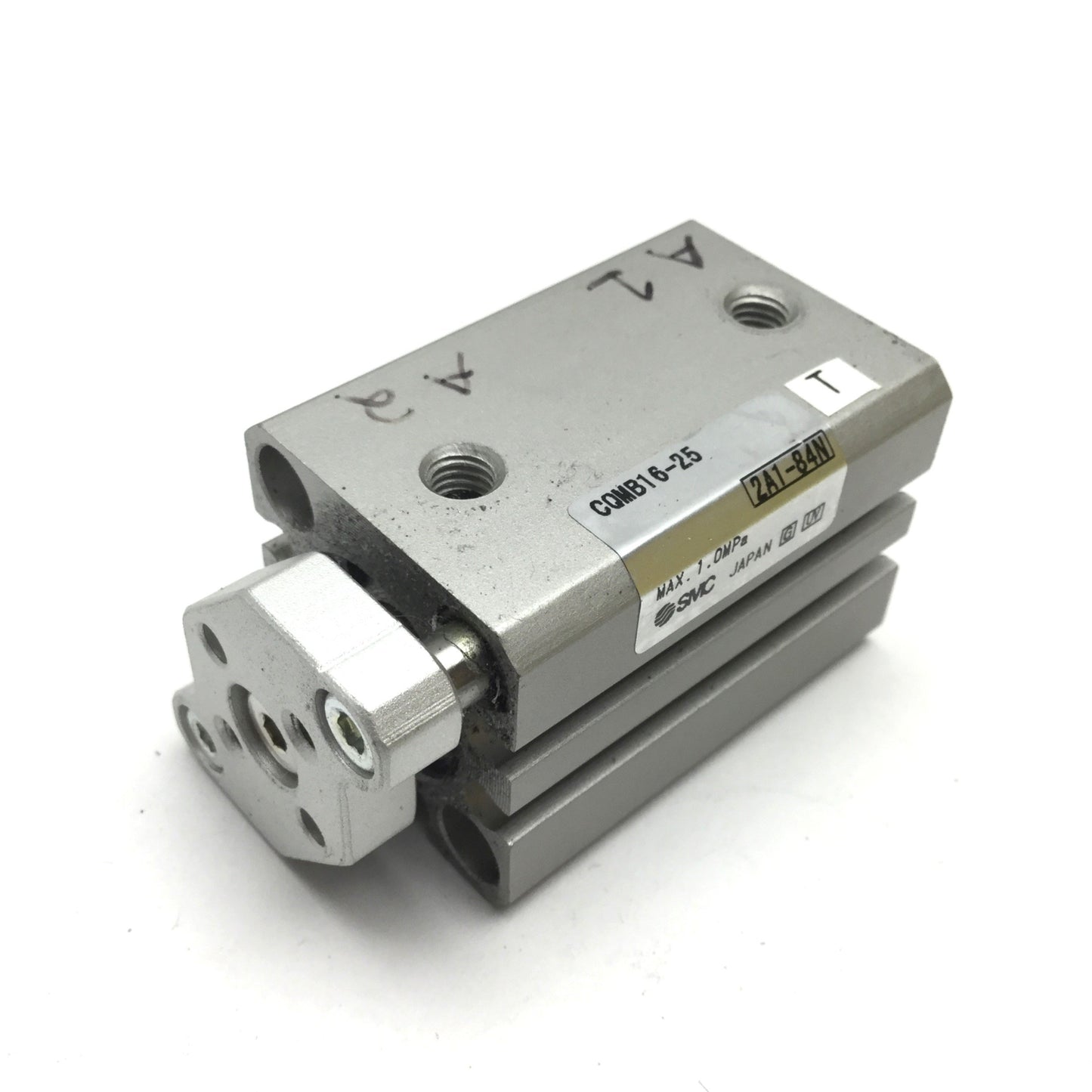 Used SMC CQMB16-25 Compact Cylinder, Bore: 16mm, Stroke: 25mm, 1.0Mpa, M5x0.8