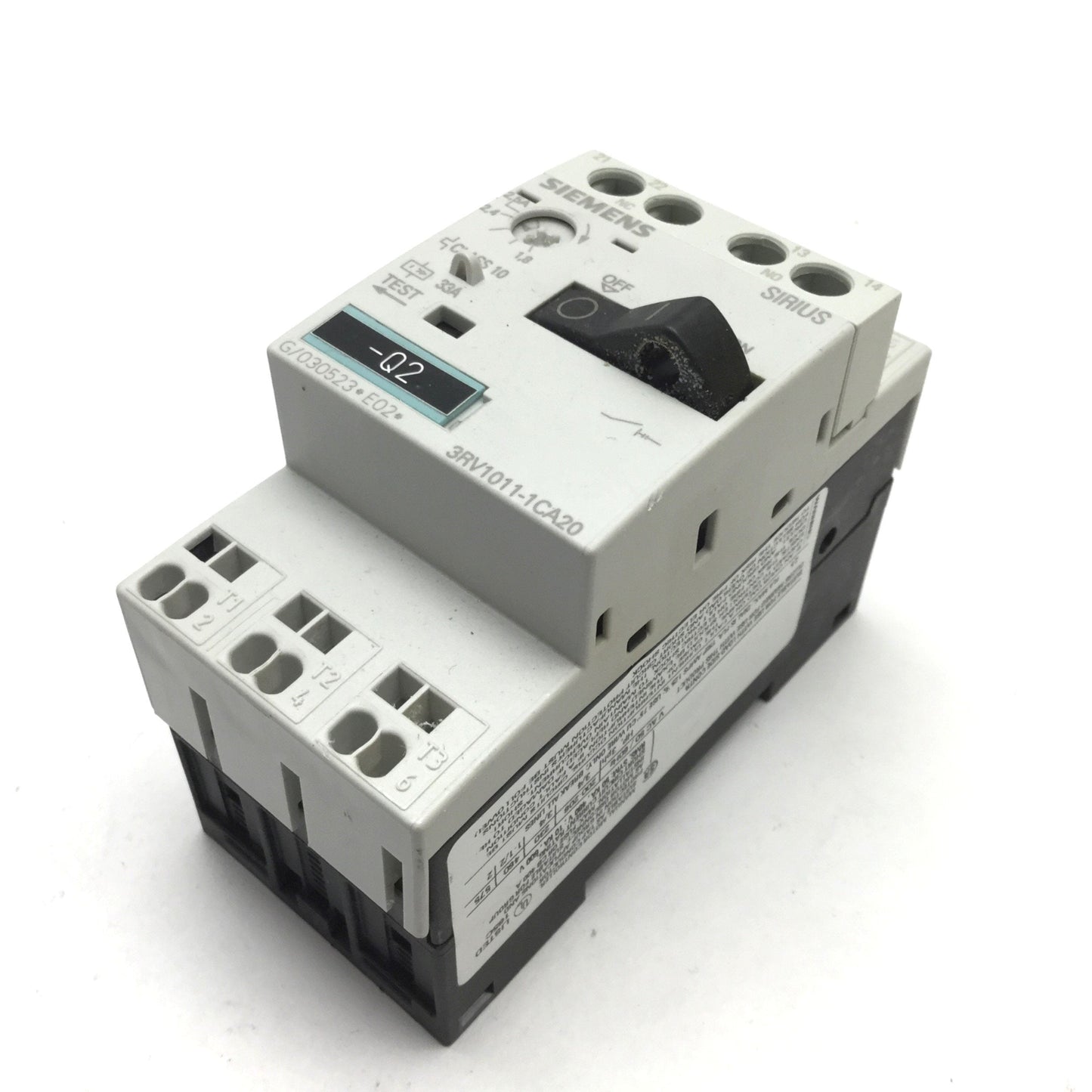 Used Siemens 3RV1011-1CA20 Motor Protector Circuit Breaker, Rating: 1.8-2.5A 690V