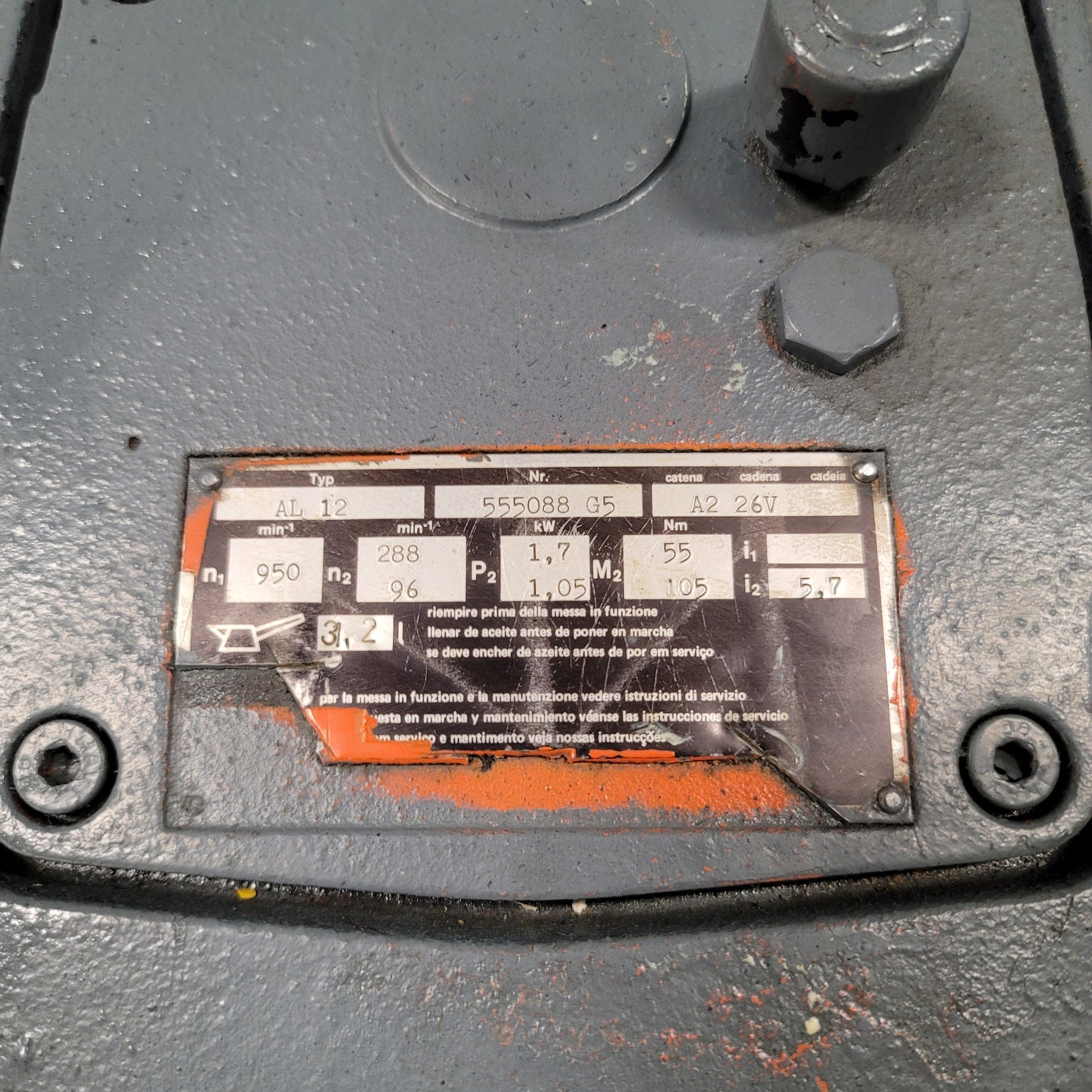 Used PIV DANA AL 12 POSICHAIN Variable Speed Drive 1.7kW In: 950RPM Out: 288-96RPM