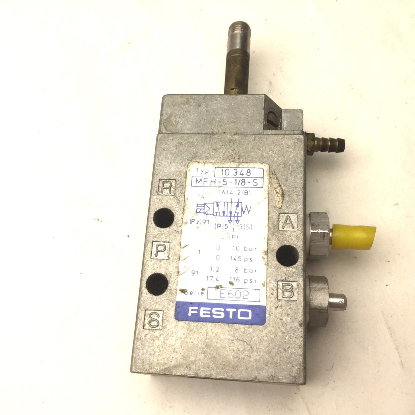 Used Festo MFH-5-1/8-S Solenoid Valve, 2-Position 5-Way, Pressure: 0-10bar (0-145psi)