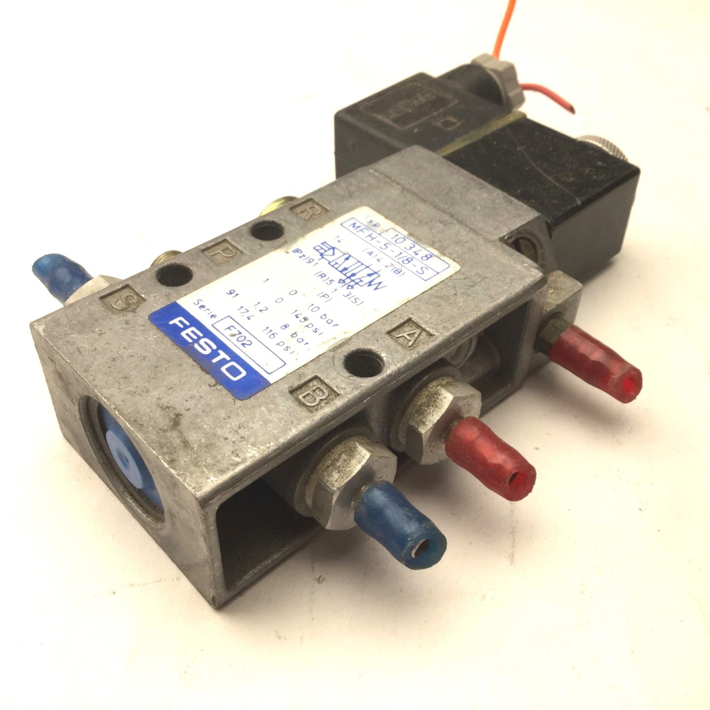 Used Festo MFH-5-1/8-S Solenoid Valve, 2-Position 5-Way, 0-10bar, 24VDC Coil