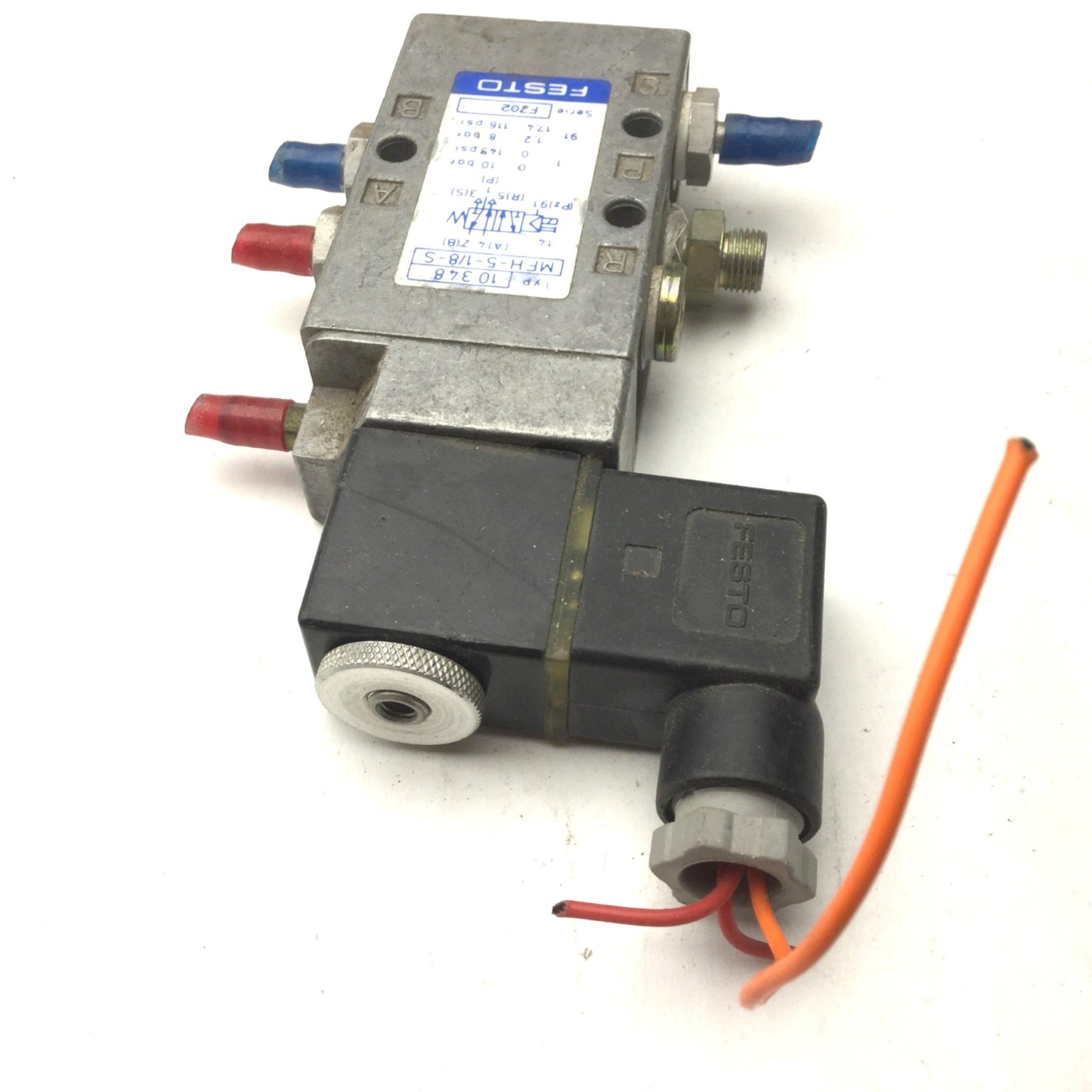 Used Festo MFH-5-1/8-S Solenoid Valve, 2-Position 5-Way, 0-10bar, 24VDC Coil